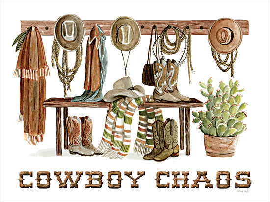 Cindy Jacobs CIN4289 - CIN4289 - Cowboy Chaos - 16x12 Western, Cowboy Chaos, Typography, Signs, Textual Art, Still Life, Hooks, Cowboy Hats, Cowboy Boots, Jackets, Ropes, Scarf from Penny Lane