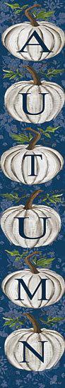 Cindy Jacobs CIN4401 - CIN4401 - Autumn Pumpkin Sign with Toile - 6x36 autumn vertical sign, stacked white pumpkins, fall porch sign, letters autumn, blue floral background, farmhouse decor, seasonal word art, watercolor illustration, rustic harvest, front door decor from Penny Lane