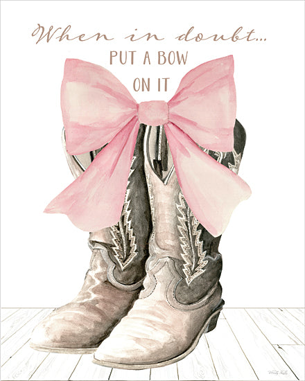 Cindy Jacobs CIN4604 - CIN4604 - Put a Bow On It - 12x16 cowgirl boots, pink bow, western fashion, watercolor illustration, feminine, inspirational quote, decorative art from Penny Lane