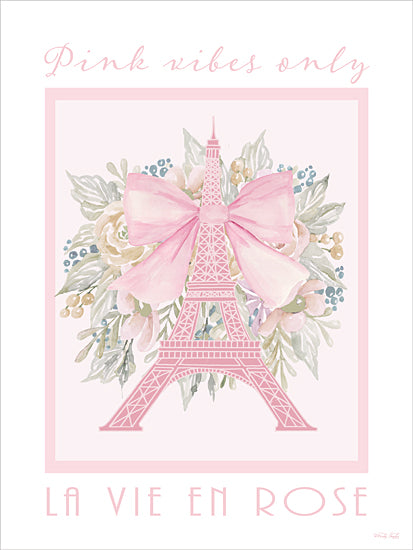 Cindy Jacobs CIN4616 - CIN4616 - Paris France - Pink Vibes Only - 12x16 Pink vibes only, Eiffel Tower floral art, pastel flowers, pink bow, Paris artwork, feminine decor, inspirational Paris print, watercolor design, rose and greenery illustration, elegant city art, girly Parisian vibe from Penny Lane
