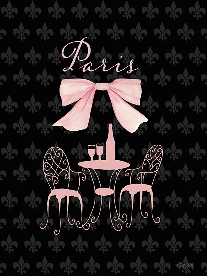 Cindy Jacobs CIN4624 - CIN4624 - Parisian Rendezvous - 12x16 Paris cafe art, black background, pink bow, wine glasses, table setting, romantic dinner, City of Love, elegant Paris design, feminine minimalism, French chic art, decorative wall decor from Penny Lane