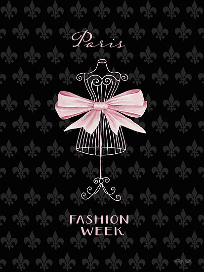 Cindy Jacobs CIN4625 - CIN4625 - Paris Fashion Week - 12x16 Paris Fashion Week, dress form, pink bow, black background, chic Parisian art, fashion illustration, feminine elegance, haute couture, stylish décor, Paris fashion capital, watercolor art from Penny Lane
