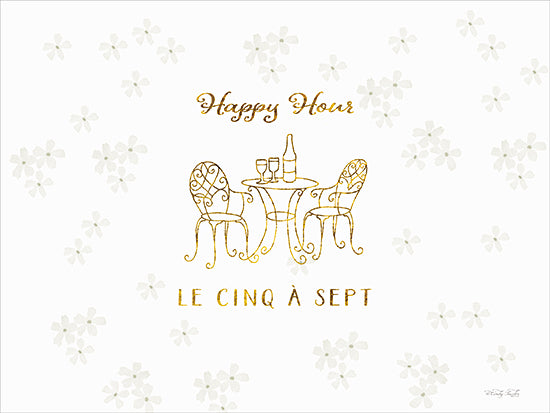 Cindy Jacobs CIN4627 - CIN4627 - Happy Hour in Paris - 16x12 Happy Hour, Le Cinq  Sept, gold line art, coffee table, wine glasses, French phrase, elegant minimal design, light floral background, sophisticated Parisian art, watercolor pastel theme from Penny Lane
