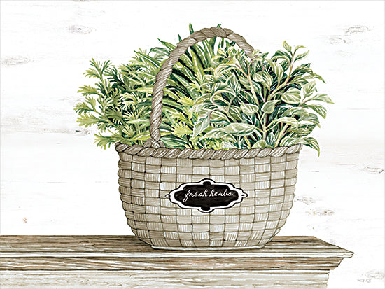 Cindy Jacobs CIN4689 - CIN4689 - Fresh Herb Basket - 16x12 botanical, still life, greenery, leaves, basket, herbs, fresh herbs, label, shiplap, wood, modern farmhouse, decorative, watercolor, neutral from Penny Lane