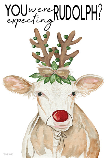 Cindy Jacobs CIN4737 - CIN4737 - Were You Expecting Rudolph Christmas Cow - 12x16 cow dressed as Rudolph watercolor, humorous Christmas art, festive holiday cow print, whimsical reindeer parody, red nose farm animal illustration from Penny Lane