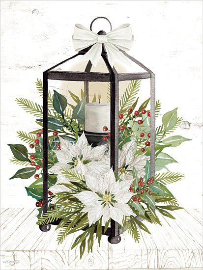 Cindy Jacobs CIN4739 - CIN4739 - Christmas Lantern II - 12x16 white poinsettias lantern watercolor, Christmas greenery art, holiday candle floral arrangement, winter festive decor from Penny Lane