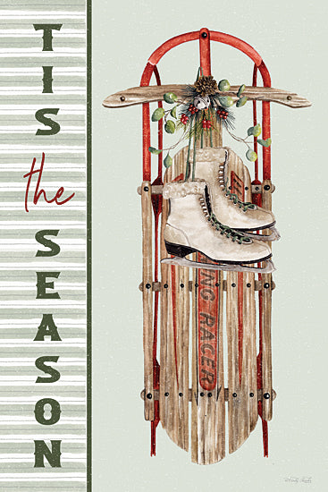 Cindy Jacobs CIN4740 - CIN4740 - Tis the Season Sled - 12x16 vintage sled with ice skates watercolor, tis the season text art, rustic winter decor, Christmas sled illustration, holiday farmhouse art from Penny Lane