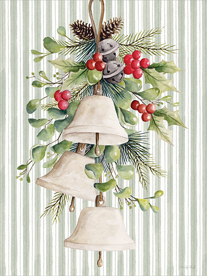 Cindy Jacobs CIN4753 - CIN4753 - Christmas Charm Bells - 12x16 Christmas bells, pine branches, red berries, green leaves, watercolor holiday art, rustic farmhouse decor, festive wall print from Penny Lane