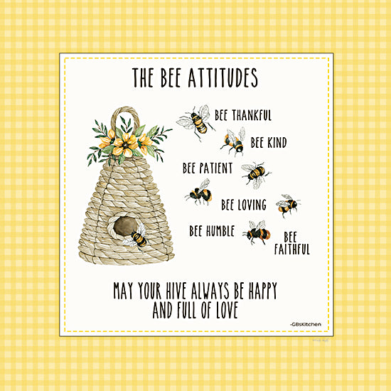 Cindy Jacobs CIN4759 - CIN4759 - The Bee Attitudes Hive    - 12x12 animals, botanical, typography, insects, floral, inspirational, word art, bee, beehive, honeybee, kindness, gratitude, whimsical, decorative, digital illustration, yellow from Penny Lane
