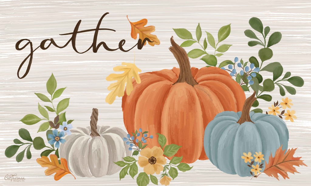 Cat Thurman Designs CTD237 - CTD237 - Gather - 18x12 fall decor, pumpkins, gather text, Thanksgiving theme, autumn leaves, cozy season, rustic harvest, hand-lettered sign, farmhouse style from Penny Lane