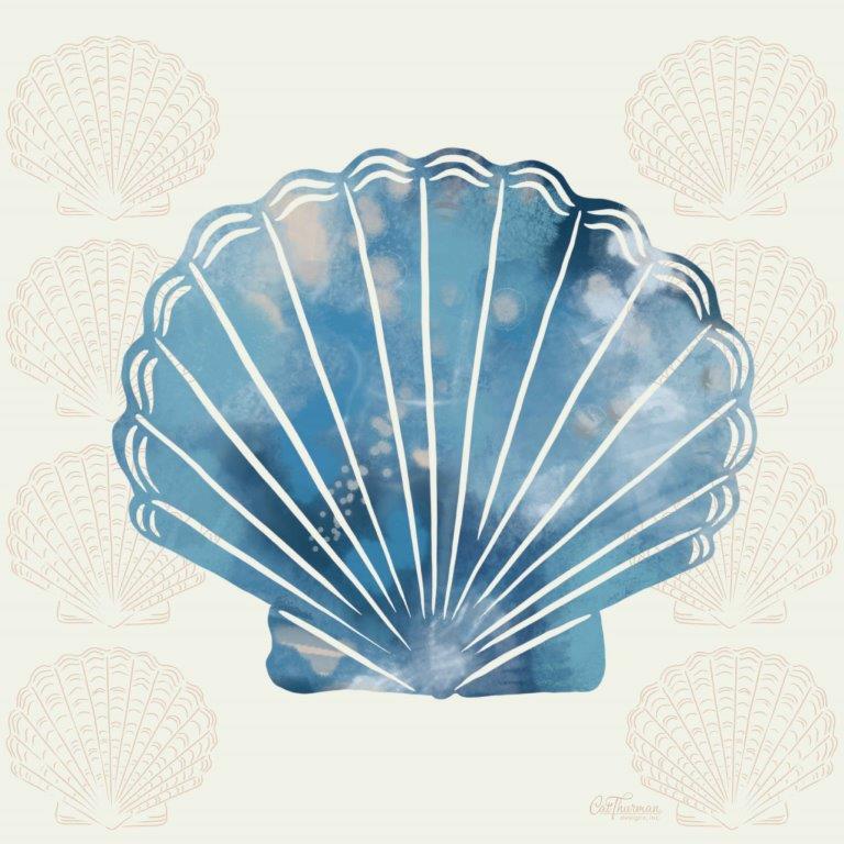 Cat Thurman Designs CTD245 - CTD245 - Blue & White Seashell - 12x12 Coastal, Shell, Seashell, Watercolor, Blue & White from Penny Lane