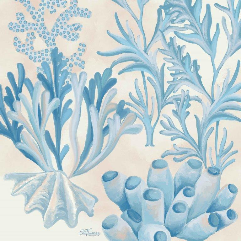 Cat Thurman Designs CTD249 - CTD249 - Blue & White Underwater Foliage - 12x12 Coastal, Plants, Underwater Foliage, Watercolor, Blue & White from Penny Lane