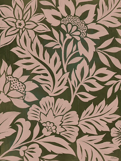 Cat Thurman Designs CTD409 - CTD409 - Olive Damask - 12x16 floral pattern, botanical wallpaper, neutral floral design, blush flowers, taupe leaves, dark olive background, repeating pattern, decorative surface design, vintage inspired botanicals, elegant floral motif, moody neutral palette, modern farmhouse decor, allover floral print, soft painterly texture, feminine home decor from Penny Lane