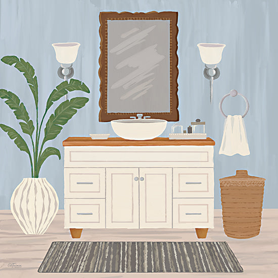 Cat Thurman Designs CTD419 - CTD419 - Unwind and Refresh Bath Set 1 - 12x12 bathroom decor, interior design, farmhouse bathroom, vanity sink, potted plant, modern home styling, cozy bath space from Penny Lane