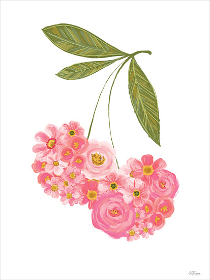 Cat Thurman Designs CTD434 - CTD434 - Floral Cherries - 12x16 cherry-like pink floral cluster, leaves and flowers, romantic floral art, feminine botanical painting, watercolor effect, springtime design from Penny Lane