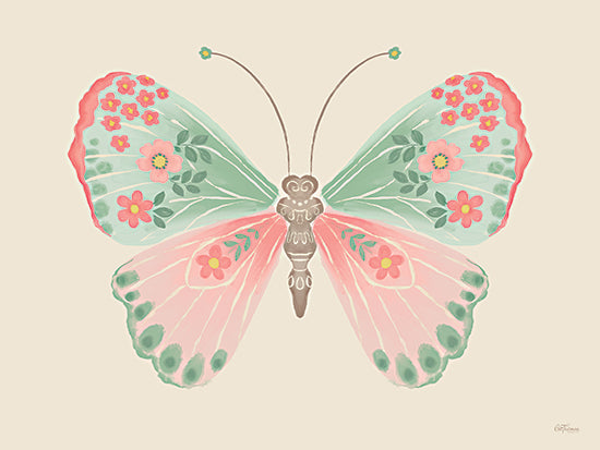 Cat Thurman Designs CTD458 - CTD458 - Garden Fairy's Friend 1 - 16x12 animals, botanical, insects, stylized animals, floral, butterfly, flowers, wings, antennae, pattern, pastel, decorative, whimsical, digital illustration, multicolor from Penny Lane