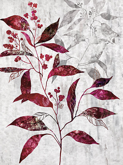 Cat Thurman Designs CTD464 - CTD464 - Fading to Gray - 12x16 botanical, backgrounds & patterns, leaves, floral, berries, foliage, decorative, vintage, mixed media, red from Penny Lane