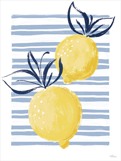 Cat Thurman Designs CTD474 - CTD474 - Stripes and Sunshine II - 12x16 food & drink, backgrounds & patterns, botanical, still life, fruit & vegetables, leaves, lemon, citrus, vertical stripes, painterly, contemporary, watercolor, yellow from Penny Lane