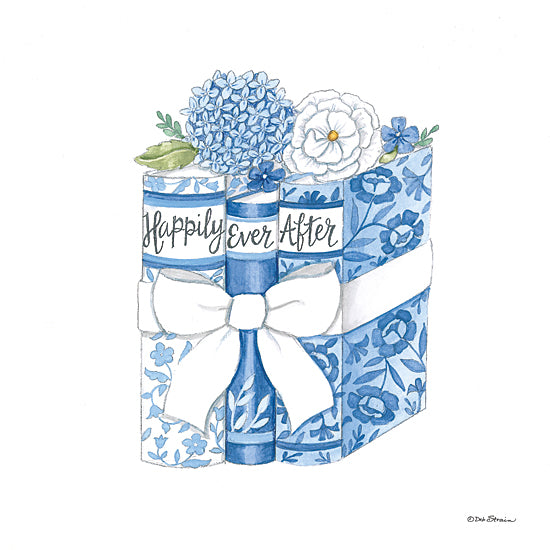 Deb Strain DS2464 - DS2464 - Happily Ever After - 12x12 hobbies & entertainment, botanical, typography, still life, literature, floral, word art, books, ribbon, hydrangea, rose, fairy tale, feminine, whimsical, watercolor, blue from Penny Lane