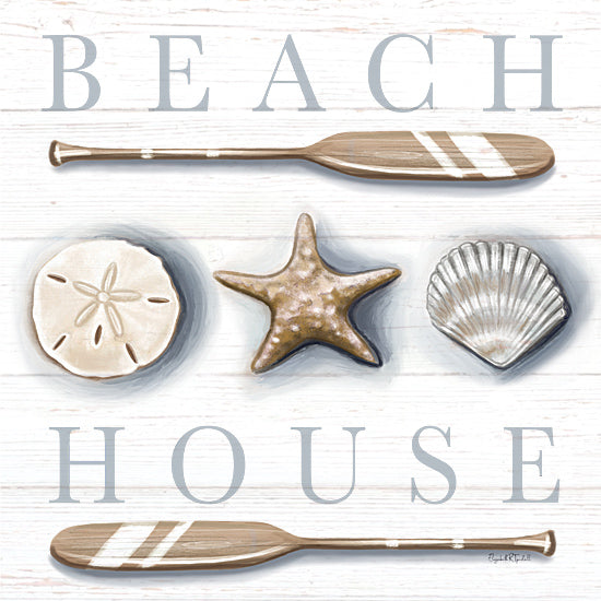 Elizabeth Tyndall ET322 - ET322 - Beach House - 12x12 Coastal, Beach House, Typography, Signs, Textual Art, Shell, Starfish, Sand Dollar, Oars, Rope from Penny Lane