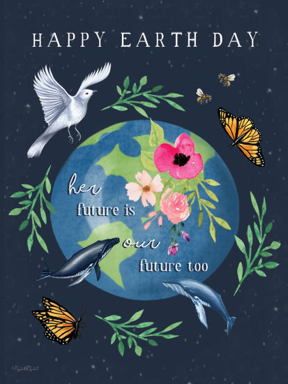 Elizabeth Tyndall ET397 - ET397 - Happy Earth Day - 12x16 Earth Day, Happy Earth Day, Typography, Signs, Textual Art, World, Birds, Flowers, Greenery, Aquatic Animals, Butterflies from Penny Lane