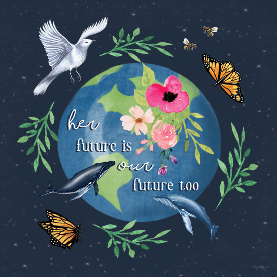 Elizabeth Tyndall ET398 - ET398 - Her Future is Our Future Too - 12x12 Earth Day, Her Future is Our Future Too, Typography, Signs, Textual Art, World, Flowers, Greenery, Birds, Aquatic Animals, Butterflies from Penny Lane