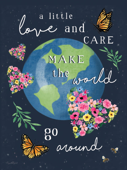 Elizabeth Tyndall ET399 - ET399 - A Little Love and Care - 12x16 Earth Day, A Little Love and Care Make the World Go Around, Typography, Signs, Textual Art, World, Flowers, Hearts, Butterflies, Greenery from Penny Lane