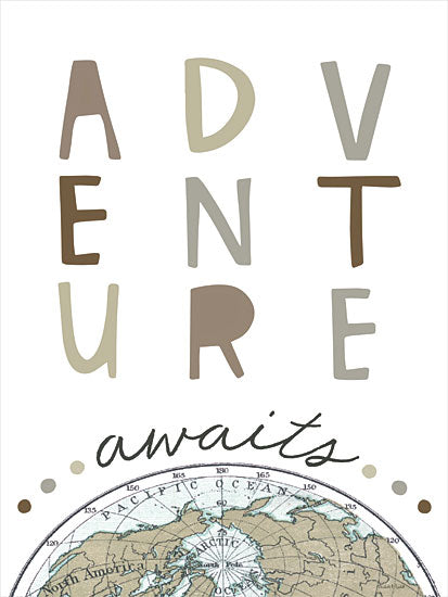 Elizabeth Tyndall ET478 - ET478 - Adventure - 12x16 adventure awaits text, map of arctic region, inspirational design, whimsical exploration, wanderlust vibe, travel poster from Penny Lane