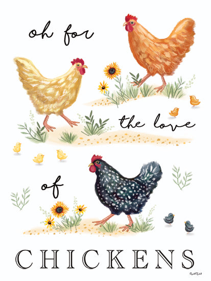Elizabeth Tyndall ET586 - ET586 - Oh for the Love of Chickens - 12x16 oh for the love of chickens, farmhouse chicken art, hens, chicks, sunflowers, country decor, farm animal illustration, whimsical poultry artwork, hand-lettered phrase, rustic farmhouse style, white background, spring farm scene, barnyard birds, decorative sign, painterly chicken portrait from Penny Lane