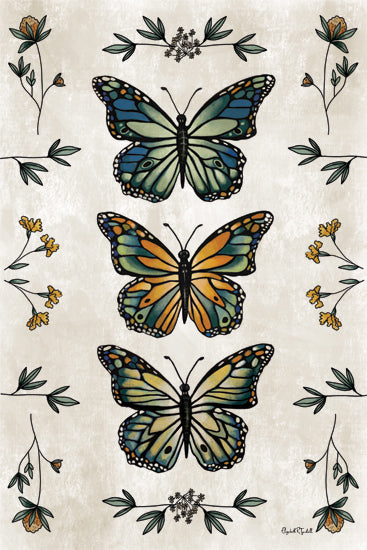 Elizabeth Tyndall ET599 - ET599 - 3 Butterflies - 12x18 butterflies artwork, floral accents, nature theme, colorful insects, botanical illustration, peaceful composition from Penny Lane