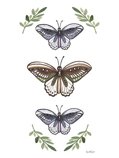 Elizabeth Tyndall ET611 - ET611 - Butterfly Neutral Cottage Set - 12x16 butterflies, botanical sprigs, symmetrical arrangement, insect illustration, neutral gray background, decorative nature art, whimsical butterfly design, garden decor, delicate wings, hand-painted style, cottagecore art, spring nature theme, soft muted palette, ornamental composition from Penny Lane