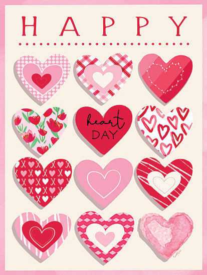 Elizabeth Tyndall ET660 - ET660 - Happy Hearts - 12x16 valentine hearts, love theme, pink red palette, romantic design, patterned hearts, feminine decor, valentine card style, typography love, whimsical hearts, decorative pattern from Penny Lane