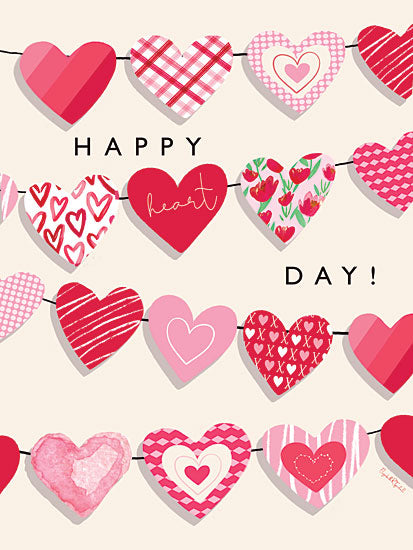 Elizabeth Tyndall ET662 - ET662 - Happy Heart Day - 12x16 valentine hearts, love theme, pink red palette, romantic design, patterned hearts, feminine decor, valentine card style, typography love, whimsical hearts, decorative pattern from Penny Lane