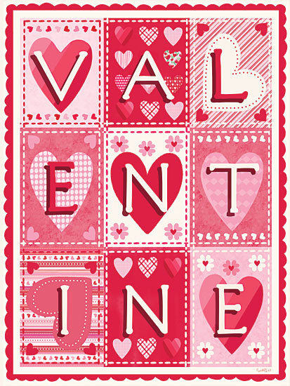 Elizabeth Tyndall ET664 - ET664 - Heart Valentine - 12x16 valentine hearts, love theme, pink red palette, romantic design, patterned hearts, feminine decor, valentine card style, typography love, whimsical hearts, decorative pattern from Penny Lane