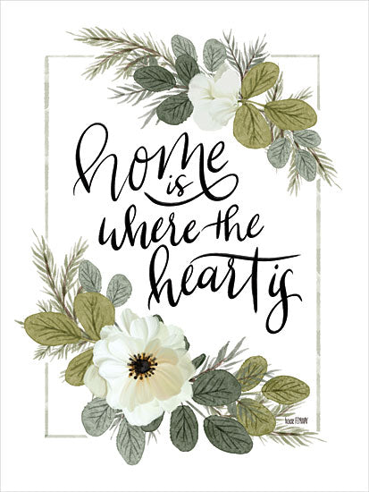 House Fenway FEN970 - FEN970 - Home is Where the Heart Is - 12x16 home sign, farmhouse typography, floral border, inspirational quote, white flowers, rustic decor, greenery, wall art from Penny Lane