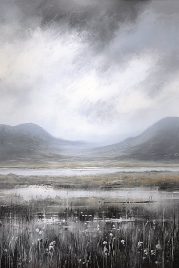 Heidi Kuntz HK203 - HK203 - Indigo Waters   - 12x18 dramatic cloudy sky, mountain valley, reflective wetland, monochrome tones, painterly texture, moody natural scene from Penny Lane