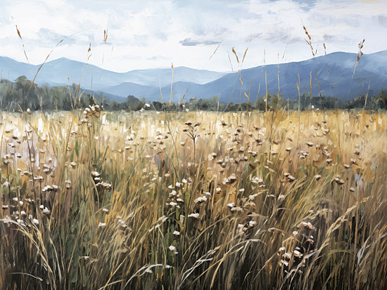 Heidi Kuntz HK217 - HK217 - Wildflower Wheat Field   - 16x12 wildflowers, tall grasses, meadow, blue mountains, bright sky, countryside nature, summertime, floral field, detailed painterly from Penny Lane