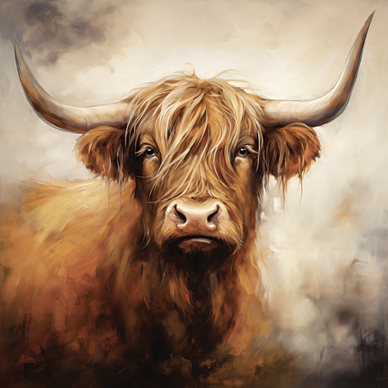 Heidi Kuntz HK260 - HK260 - Rusty   - 12x12 highland cow, rustic animal portrait, horned cow, western vibe, strong brush strokes, country art from Penny Lane