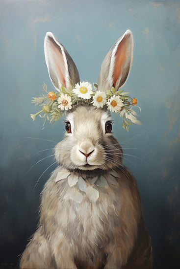 Heidi Kuntz HK264 - HK264 - Floral Rabbit - 12x18 rabbit portrait, bunny with flower crown, whimsical animal art, nature-inspired, floral headpiece, fantasy animal, painterly style from Penny Lane