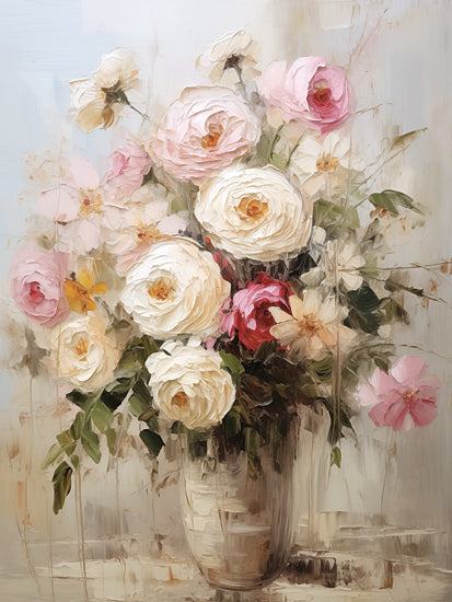 Heidi Kuntz HK279 - HK279 - Whispering Blooms    - 12x16 floral still life, vase with roses, pink and white flowers, romantic bouquet, painterly floral arrangement from Penny Lane