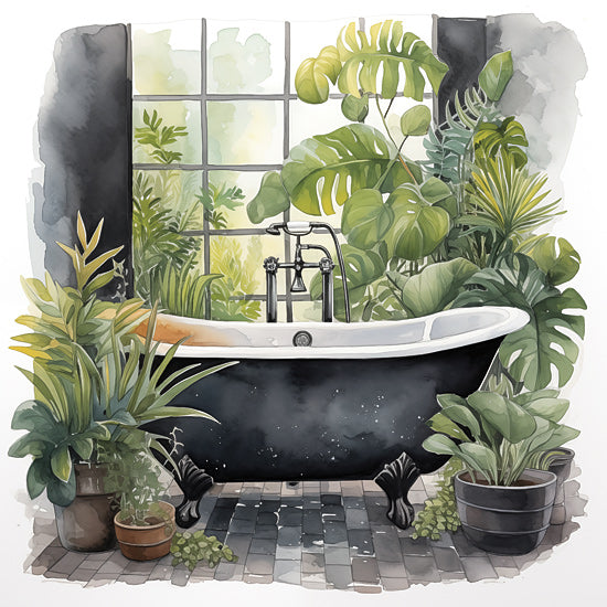 Heidi Kuntz HK290 - HK290 -  Bathtub Sanctuary 3   - 12x12 watercolor landscape, painterly brush strokes, nature scene, soft sky, rustic countryside, serene environment, artistic texture, scenic view, impressionistic style, calming tones from Penny Lane