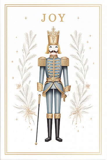 Heidi Kuntz HK306 - HK306 - Joy Nutcracker  - 12x18 nutcracker soldier, joy text, holiday illustration, blue uniform, festive greenery, gold crown, decorative Christmas art from Penny Lane