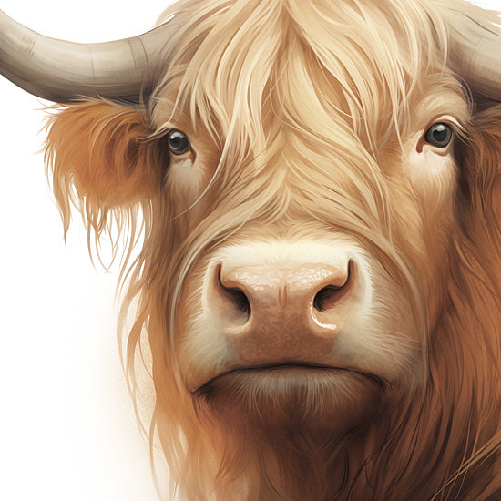 Heidi Kuntz HK323 - HK323 - Hamish    - 12x12 Highland cow portrait, farm animal, shaggy fur, horns, close-up, rustic, countryside, nature, painterly brush strokes from Penny Lane