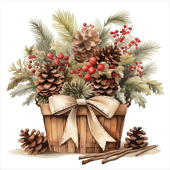 Heidi Kuntz HK345 - HK345 - Forest Floor Treasure  - 12x12 Christmas, Holidays, Still Life, Basket, Pinecones, Greenery, Berries from Penny Lane