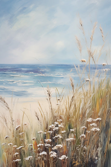 Heidi Kuntz HK349 - HK349 - Sea Breeze Blooms  - 12x18 Beach scene, sea oats, sandy shore, ocean waves, calm seascape, coastal grasses, painterly style from Penny Lane