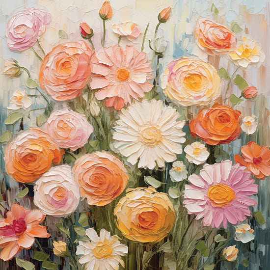 Heidi Kuntz HK351 - HK351 - Bold Blooms   - 12x12 Floral bouquet, mixed flowers, roses, daisies, colorful arrangement, painterly brush strokes, decorative art from Penny Lane