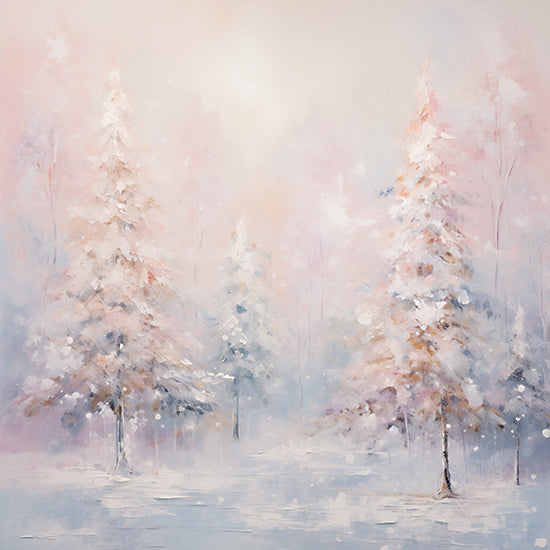 Heidi Kuntz HK397 - HK397 - Frosted Forest    - 12x12 pastel snowy forest, shimmering trees, dreamy winter light, soft brushstrokes, ethereal woodland scene from Penny Lane