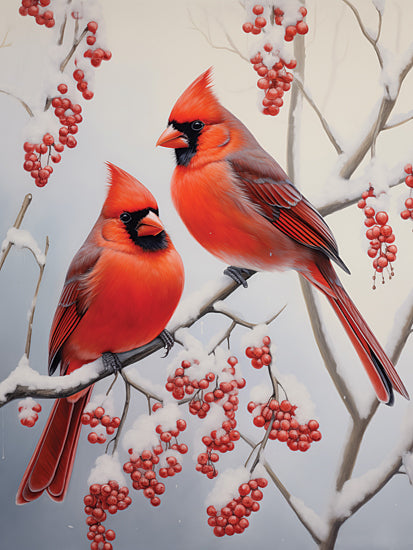 Heidi Kuntz HK400 - HK400 - Snowbirds   - 12x16 Pair of red cardinals, snowy branches, winter berries, holiday season, wildlife, painterly style from Penny Lane