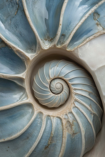 Heidi Kuntz HK533 - HK533 - The Sea's Secret 1  - 12x18 nautilus shell close-up, spiral seashell interior, coastal texture, soft blue and ivory tones, macro detail, ocean inspired, natural pattern, calming neutral coastal decor, organic geometry from Penny Lane