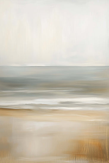 Heidi Kuntz HK540 - HK540 - Peaceful Point of View - 12x18 minimal beach scene, tranquil seascape, soft shoreline, neutral ocean art, hazy horizon, calm water, sandy beach reflection, serene coastal painting, minimalist decor, muted tones, spa style wall art, peaceful seaside, contemporary neutral art, subtle brush texture, airy open sky, quiet coastal landscape from Penny Lane
